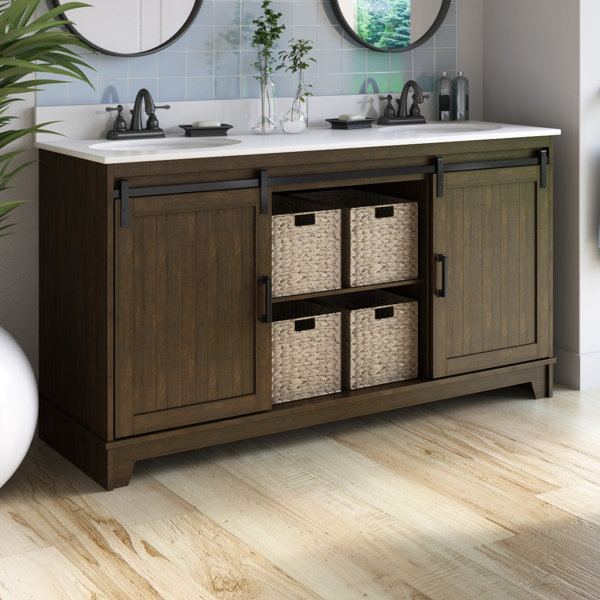 Gracie Oaks Trogdon Sliding Barn Door 60" Double Bathroom Vanity Set